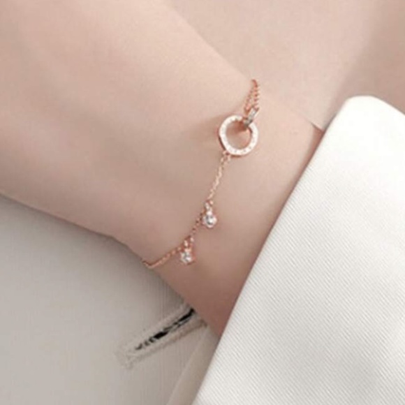 925 Sterling Silver Cubic Zirconia Double Circle Bracelet - Picture 8 of 9